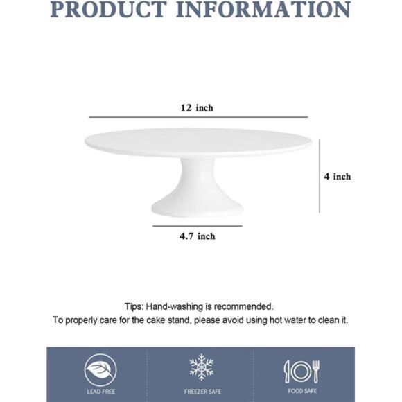 12-Inch Porcelain Round Cake Stand, Cake Plate, Dessert Stand, Cake Stand - Picture 2 of 7